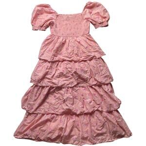 LoveShackFancy Target Smocked Ruffled Pink Floral Dress Medium Midi Cottagecore